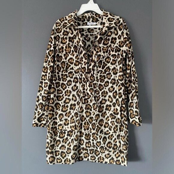Mob Wife Tunic Dress EQUIPMENT Leopard Print Cotton Effortless French Chic - Picture 2 of 14